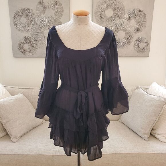 Free People 'Gretta' Ruffle Minidress - size Small in Black - Picture 3 of 13